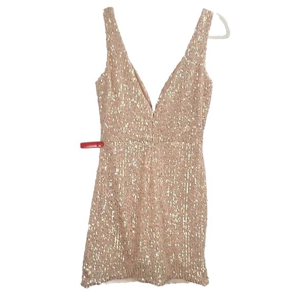 New MAC DUGGAL Rose/Gold Front Twist Plunging Sequined Mini Dress Wm's (4) $278 - Picture 8 of 13